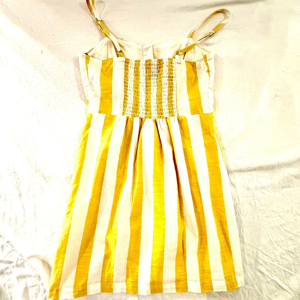 Forever 21 Yellow White Striped Button‎ Front Mini Dress Womens Sm Smocked Back